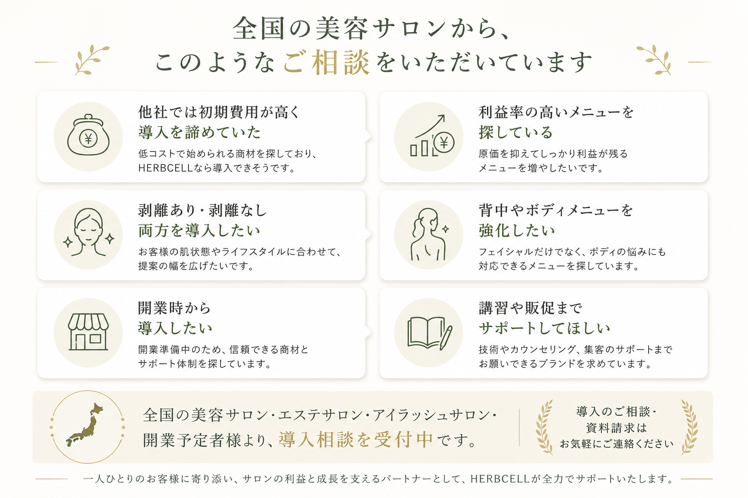 HERBCELL販売告知後より、様々なお問い合わせが急増 HERBCELL販売告知後エステサロンからの様々なお問い合わせが急増