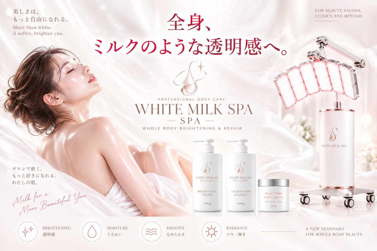 WHITEMILKSPA ブランド体験全体設計図 専用コスメ、LED光美容、施術後のリペアケア、ホームケアまでを一体化したWHITEMILKSPAのブランド設計